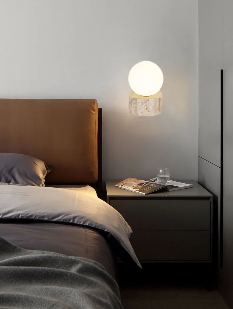 Mini LED Wall Light White Glass G9 Bulb Natural Stone