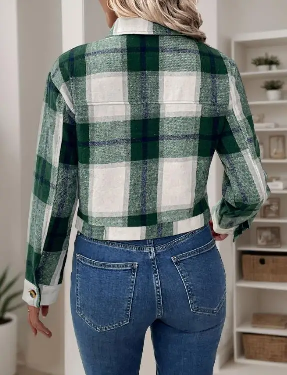 Veste ample à col rabattu pour femme, nouvelle mode décontractée, Style rétro, chemise à carreaux, automne/hiver 2025