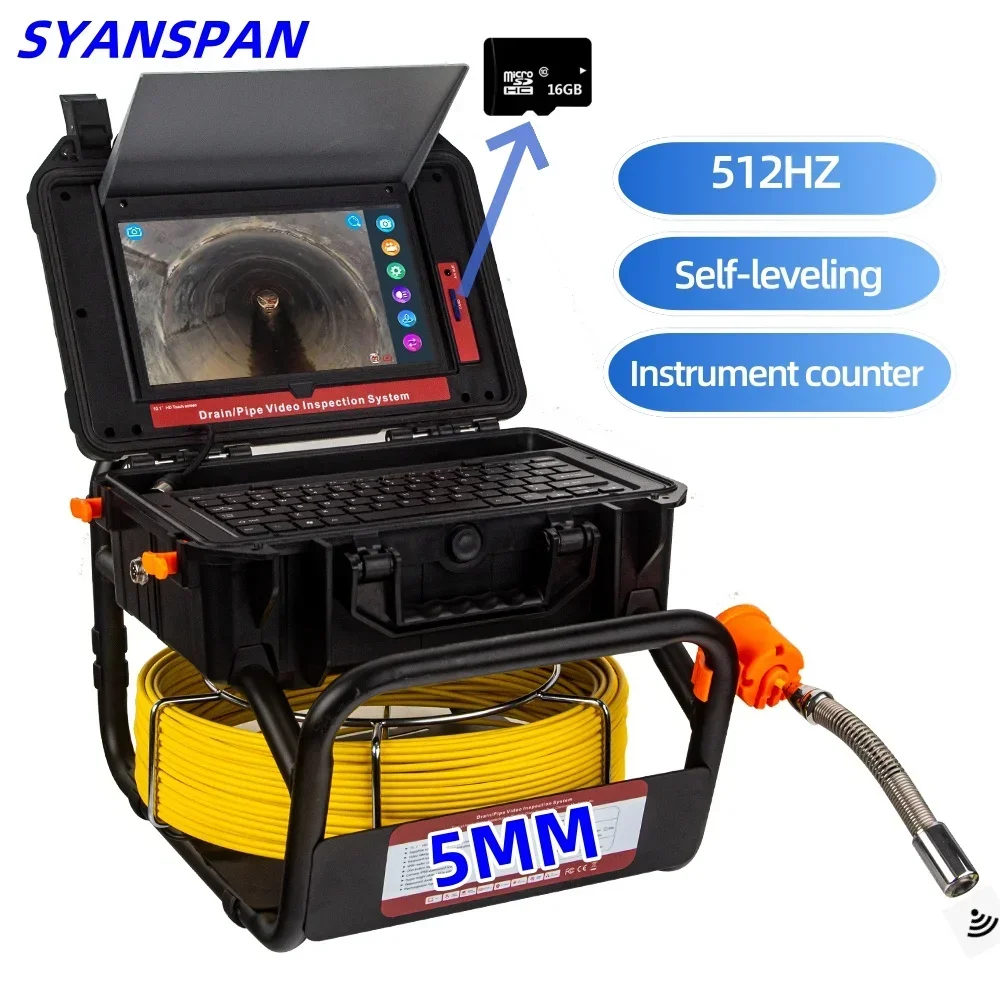 Pipe Inspection Camera 10.1inch HD 1080P Screen and Self-Leveling 512HZ Sonde/Transmitter Video +Audio Recording +Meter Counter