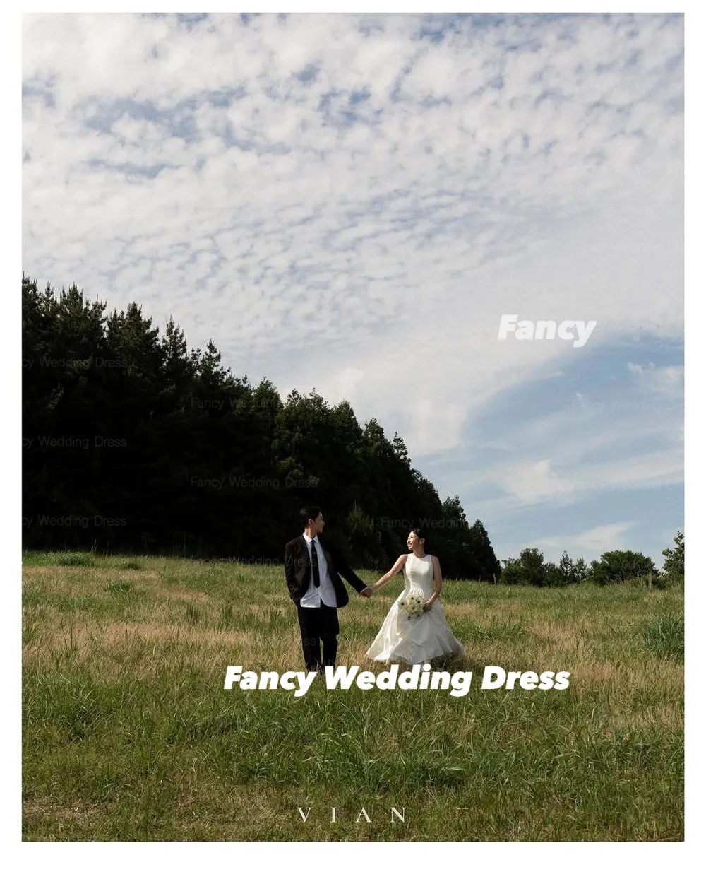 Fancy Elegant O Neck Wedding Dress Korea Garden Photoshoot A Line Taffeta Evening Dresses Sleeveless 웨딩드레스 Customized