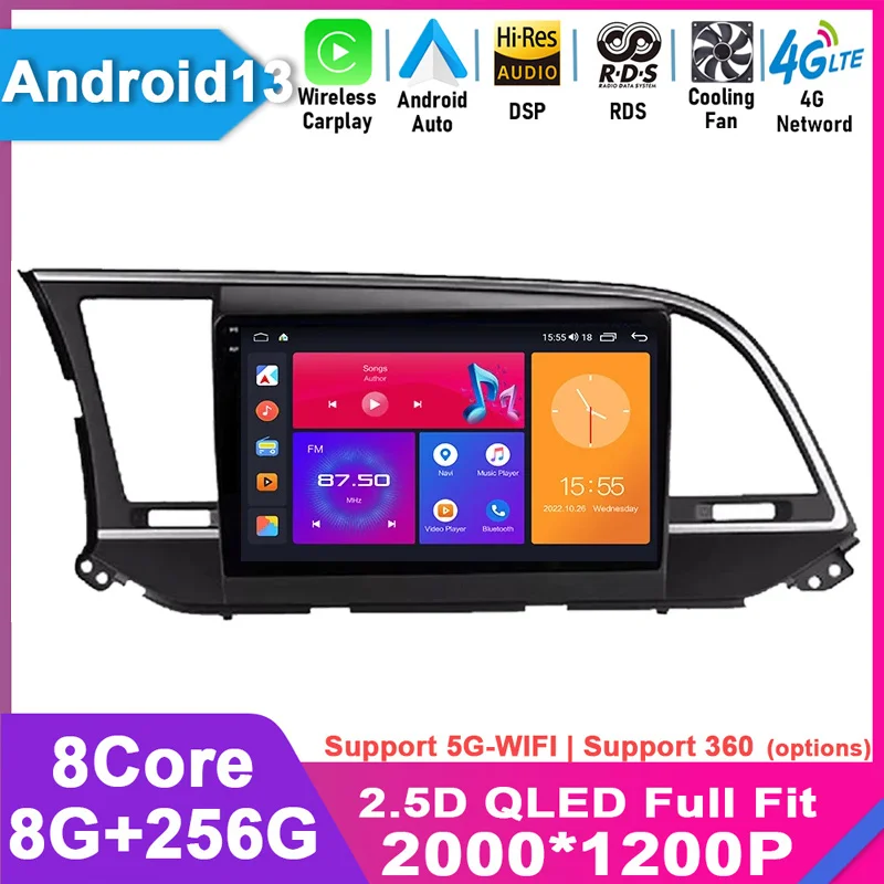 

For Hyundai Elantra 6 2015 2016 2017 2018 Android 13 Car Radio Multimidia Video Player GPS Navigaion Split Screen 360 Camera DPS