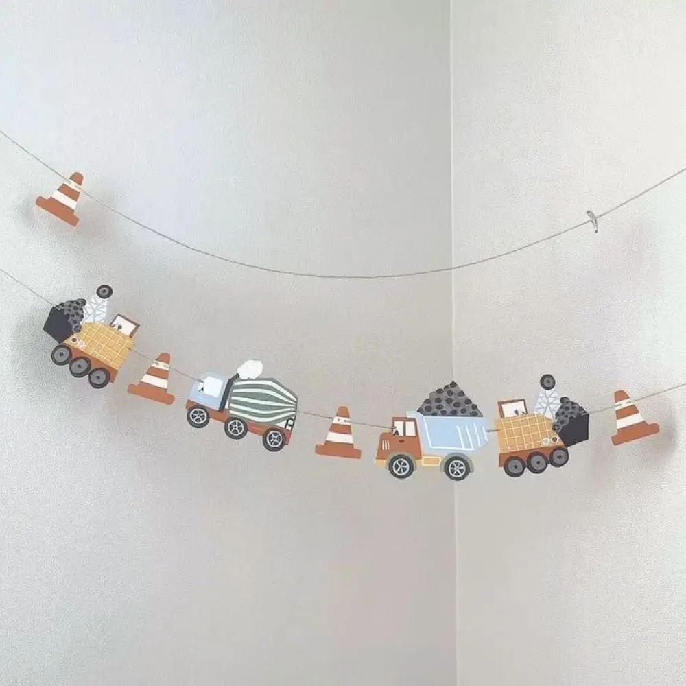 Minimalist Paper Birthday Hanging Banner Construction Truck Design Party Decoration For Kids Milestone Celebration Wall Supplies