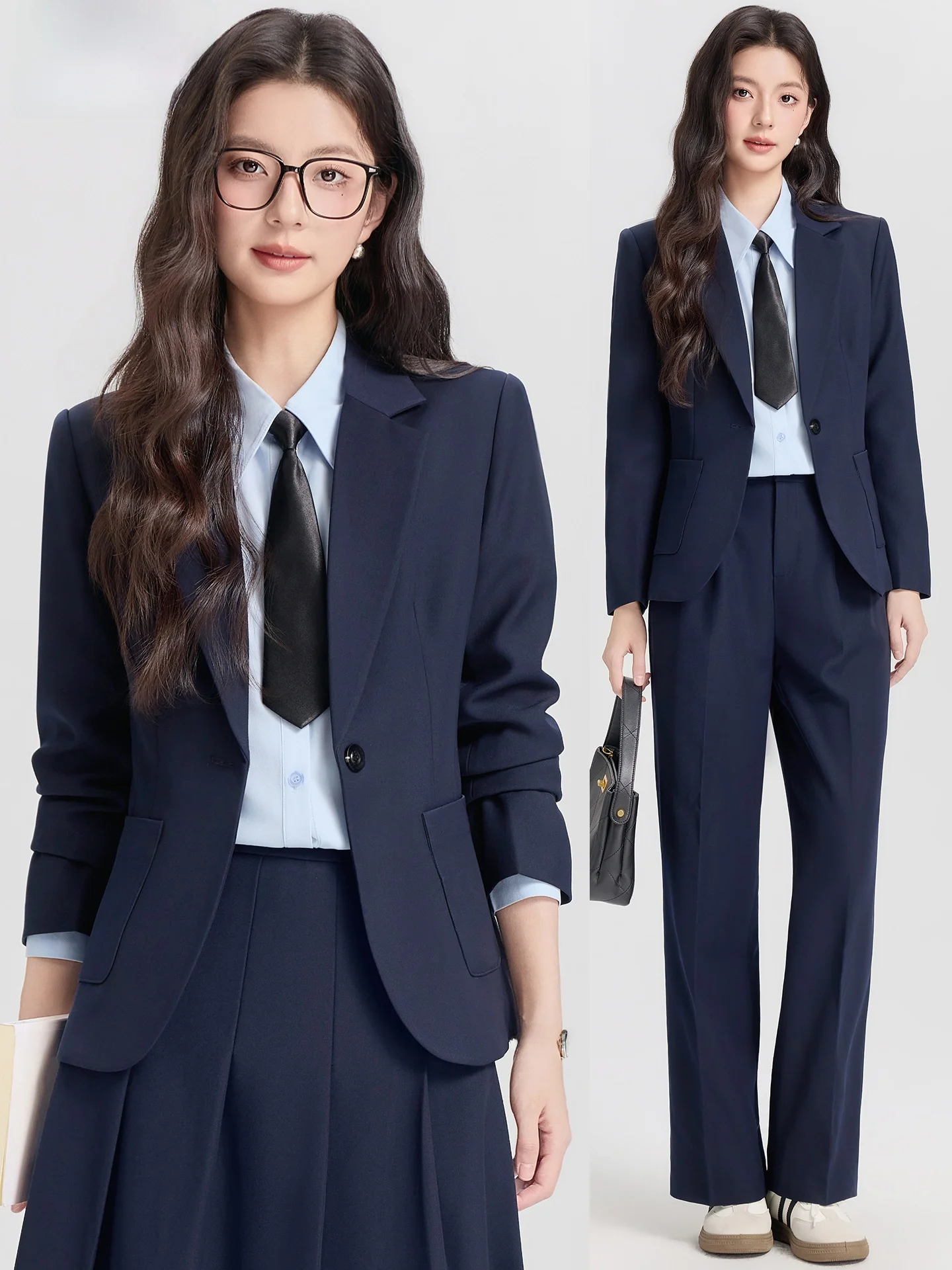 

Женский деловой костюм Deep Blue: профессиональный комплект для собеседований, работы и повседневной носки, модный дизайн с пуговицами