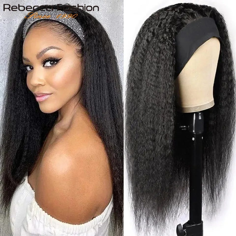

22Inches Thick Kinky Straight Headband Wigs 100% Human Hair Glueless Yaki Straight Headband Wigs Full Machine Made Wig For Women