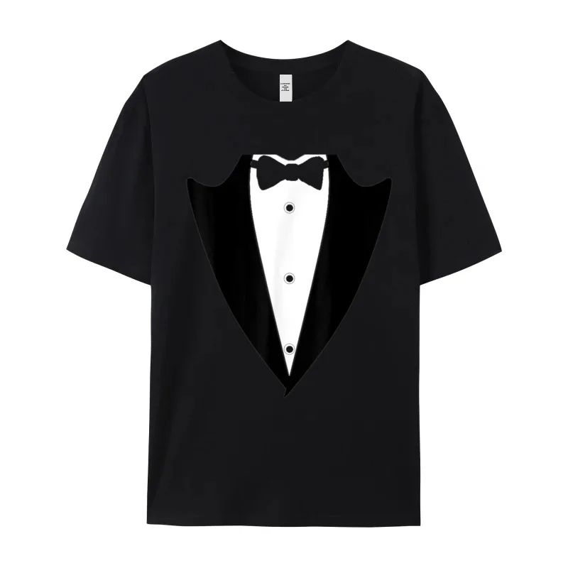 Crew Neck Funny Black Tuxedo Suit jacket Pure Cotton Male T-Shirt Graphic Short Sleeve Tees Retro Print Tshirts