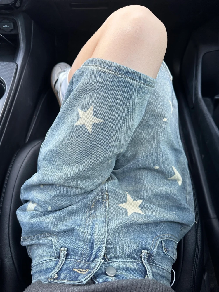 

Fashionable Star Design Loose Wide Leg Jeans Women's 2025 Summer New Style Five-Quarter Casual High Waist Denim Shorts