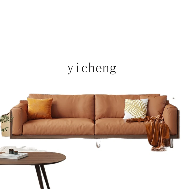 

YY Retro Solid-Wood Leather Sofa Small Apartment Living Room Japanese Log Style