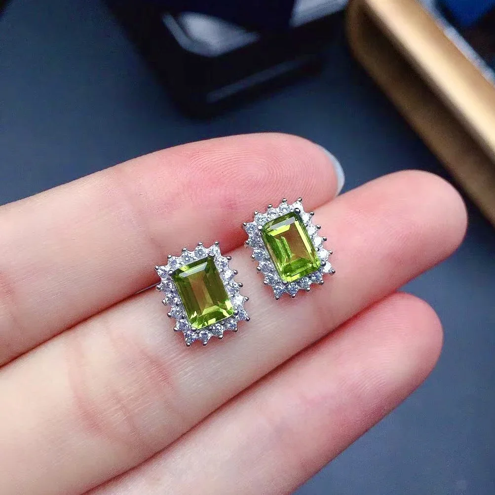 100% Natural Peridot Stud Earrings for Daily Wear 5mm*7mm Peridot Silver Earrings 925 Silver Peridot Jewelry