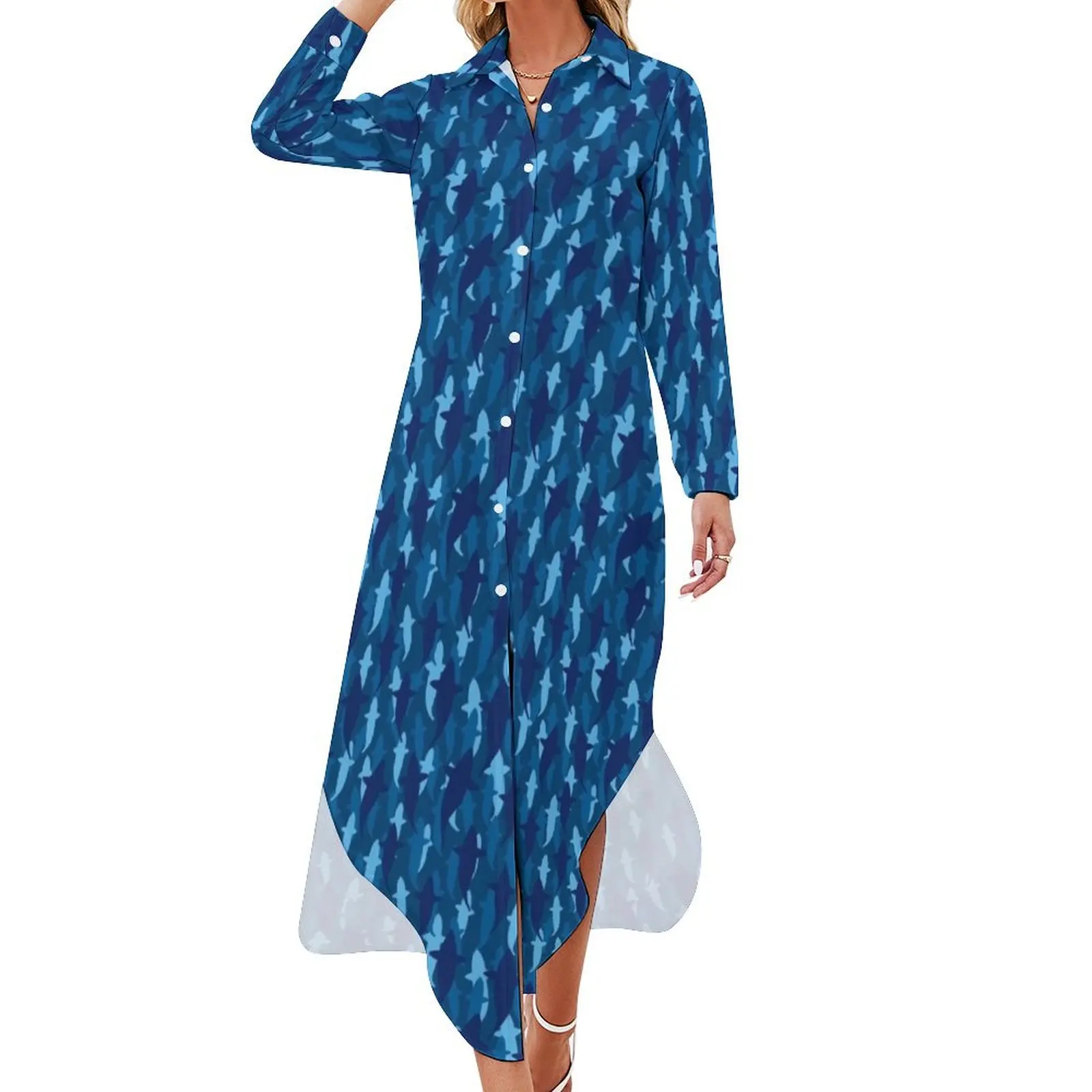 

Shark Bite Long Sleeved Shirt Dress Dress vintage dresses for women 2024