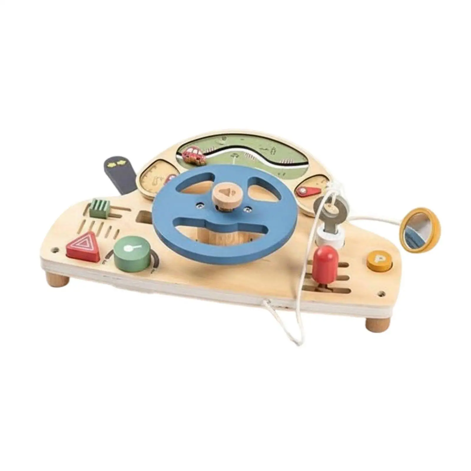 Steering Wheel Busy Board Educational Wooden Car Dashboard Toy