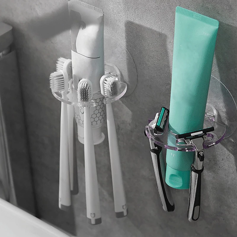 1 Pcs Creative Toothbrush Holder Wall Mounted Removable Plastic Organizer Transparent Razor Toothpaste Holder