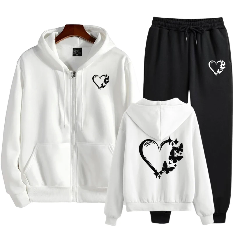 

Fashion Womens Hoodies Coat Heart Printed Casual Zipper Jacket Jogging Sweatpants Daily Sports Clothing 2025 Quality Streetwear
