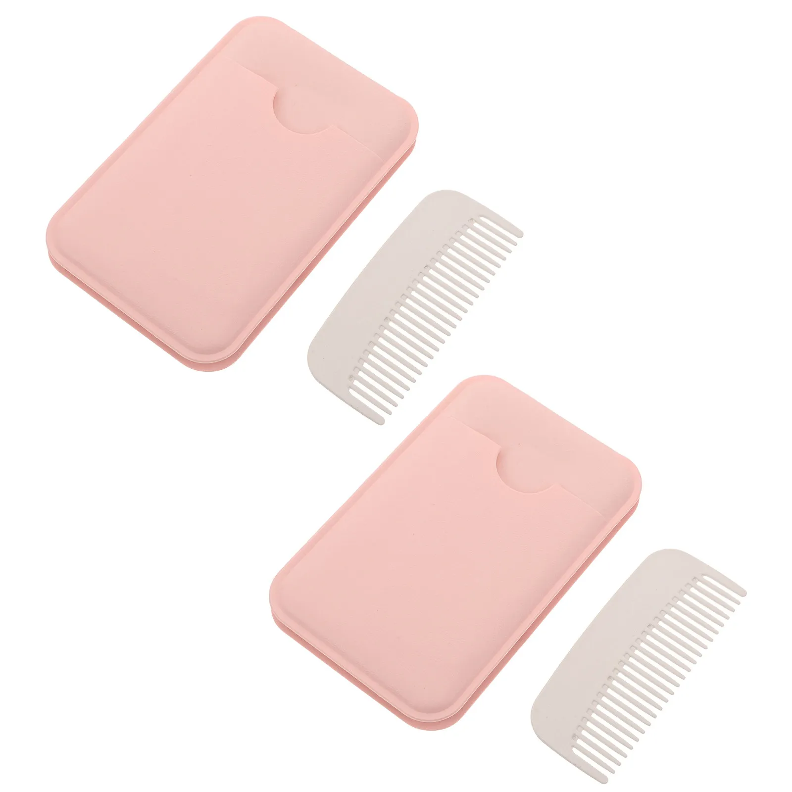 2Pcs Compact Folding Mirror Comb Square PU Holder Travel Vanity Makeup Mirror Portable Purse Beauty Accessory Beard Comb