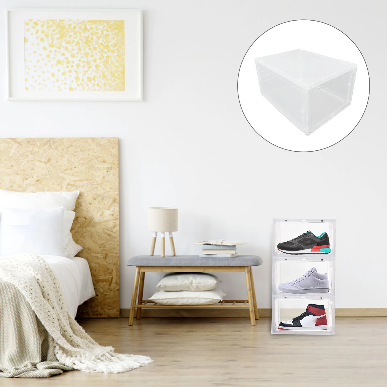 

Shoe Storage Box Stackable High Strength PP Material Convenient Home Dorm Bedroom Sneakers Basketball Organizer Cabinet