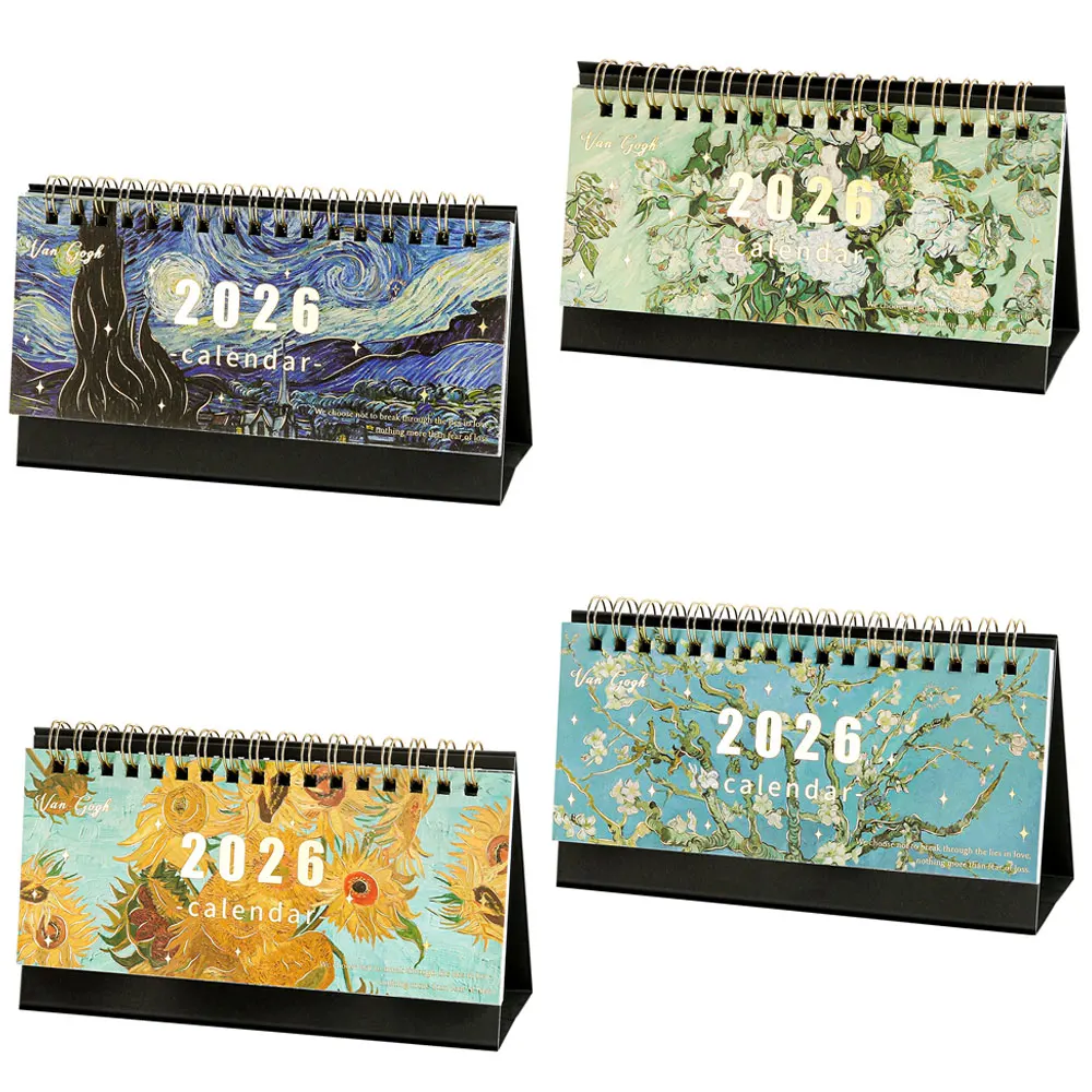 

Настольный календарь на 2026 год, винтажный художественный стиль живописи, ежемесячный планировщик с блокнотом для офиса, дома, школы, планирования и организации