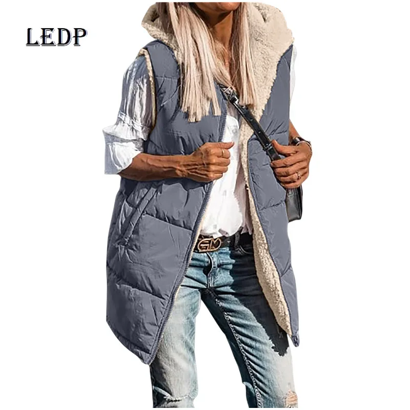 

Осенняя новая однотонная женская хлопковая одежда с капюшоном в европейском и американском стиле, жилет, двусторонняя одежда, теплый кардиган, ветрозащитное пальто для девочек