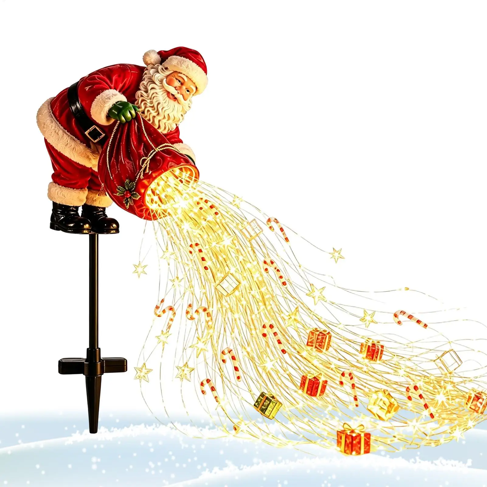 Christmas Solar Garden Stake Light Flowing LED String Holiday Decoration Solar Christmas Santa Decor Lights for Porch Pathway