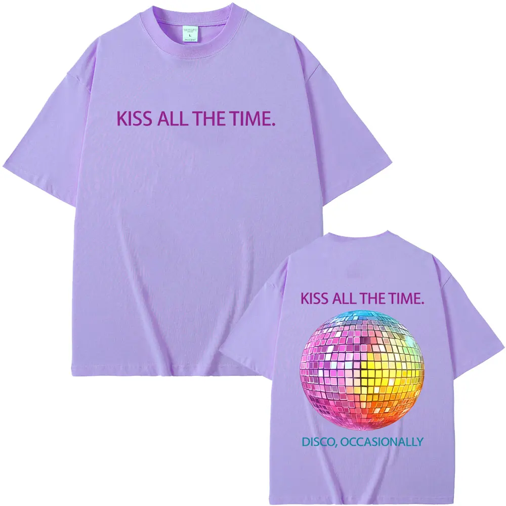 Kiss All The Time Disco Occasionally Graphic Print T-shirt Men Women Fashion Oversized Short Sleeve T Shirts Unisex Streetwear