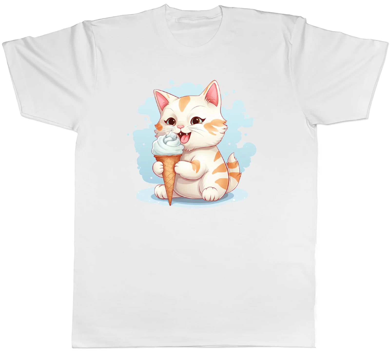 Cat Kitten Mens T-Shirt Eating Ice Cream Cone Dessert Tee Gift