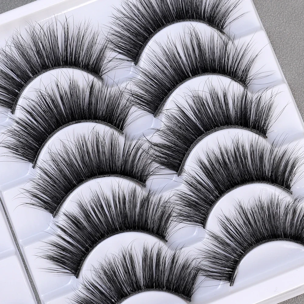 3D Faux Mink Hair Soft False Eyelashes 5 Pairs Fluffy Wispy Long Thick Lashes Handmade Eye Lash Eyelash Extension Makeup Tools