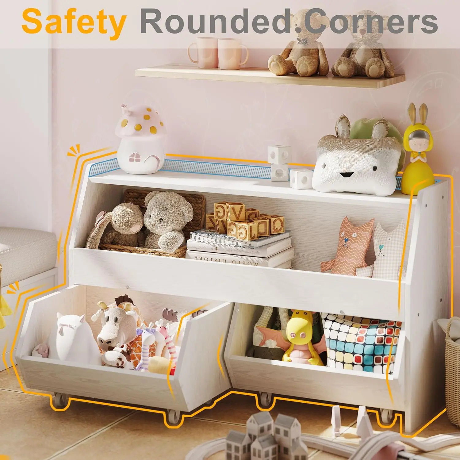 Storage Organizer for Kids, Toy Storage Cabinet with Drawers, Boys and Girls Toy Shelf with Wheels, Toy Organizer Kids Bookshelf