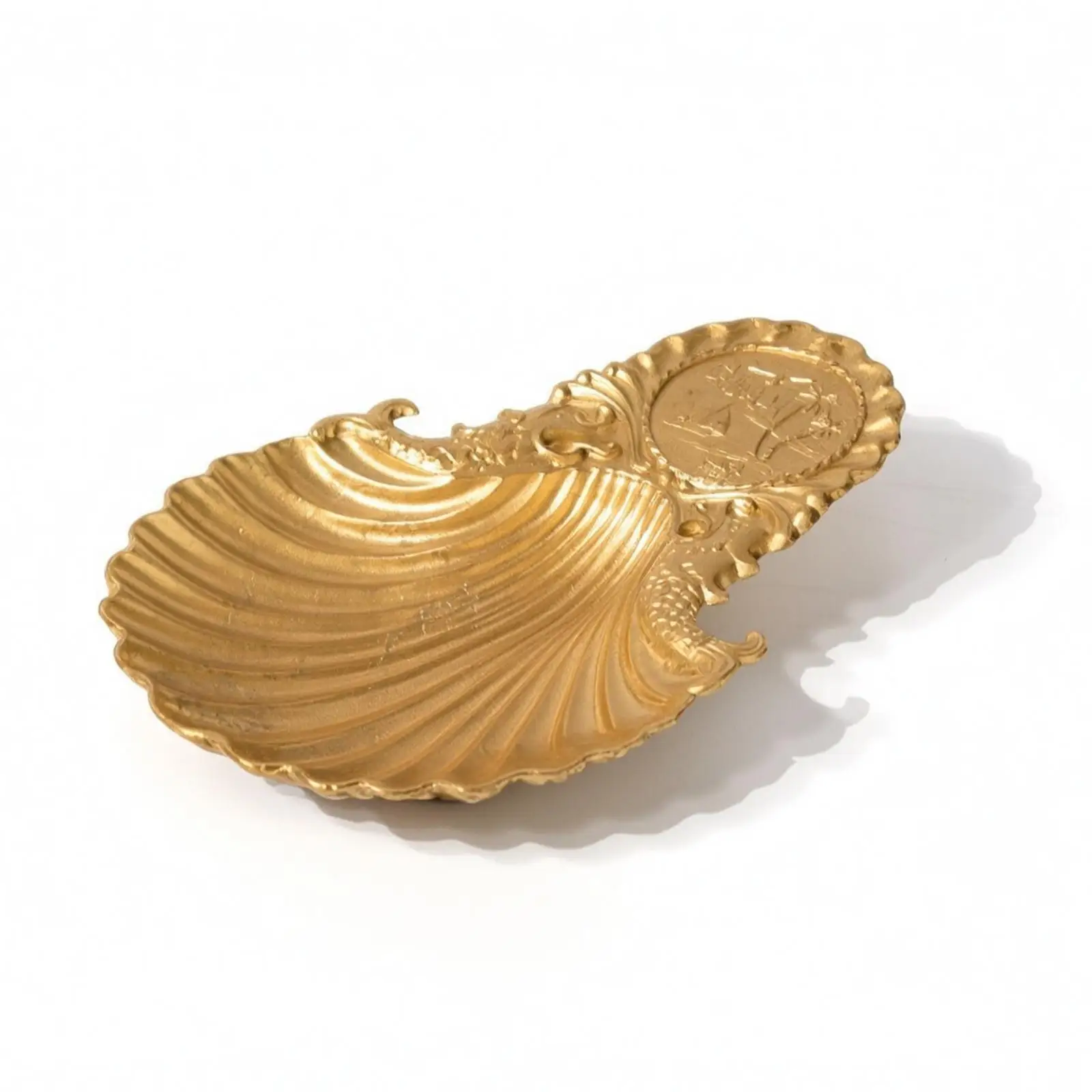 Decorative Jewelry Tray with Shell Texture Storage Container Alloy Trinket Tray for Living Room