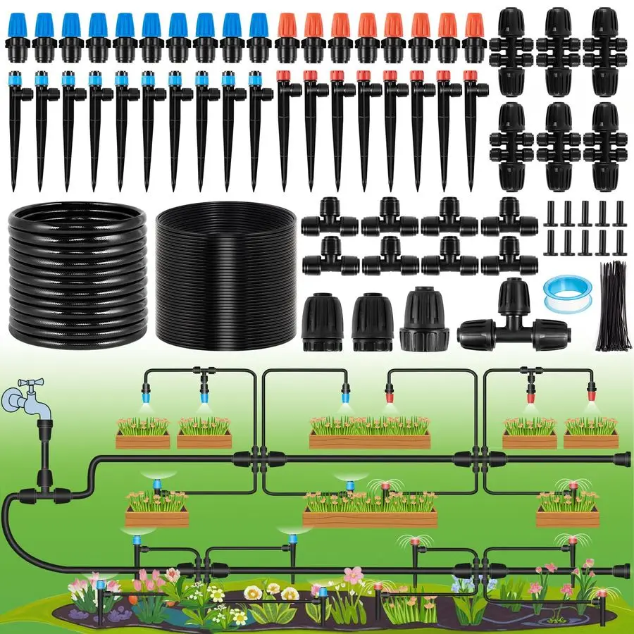 

Drip Irrigation System Kits Automatic Garden Watering Sprinkler with 1 2 amp 1 4 inch Tubing Hose Patio Misting Plant Irrigation