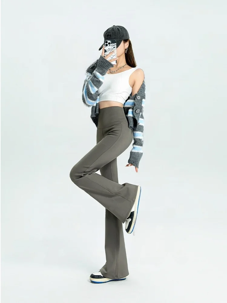 Calças de Yoga de Cintura Alta e Pernas Largas para Mulheres, Calças de Inverno com Forro, Controle de Barriga, Calças Casuais