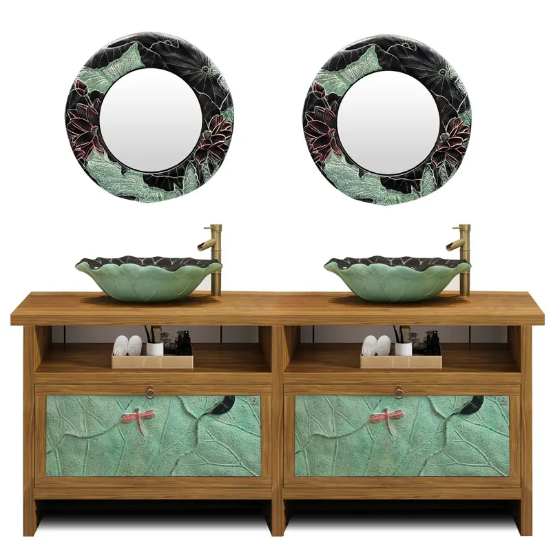 

In Chinese Antique Style Solid Wood Elm Face Washing Cabinet Washstand Bathroom Basin Bathroom Cabinet Combination