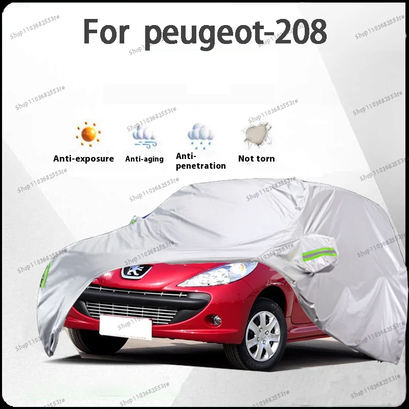 

For Peugeot 208 Fit Car Cover Waterproof Dustproof Sunshade (UV) Snowproof Silve Full Cover with All-Day Protection