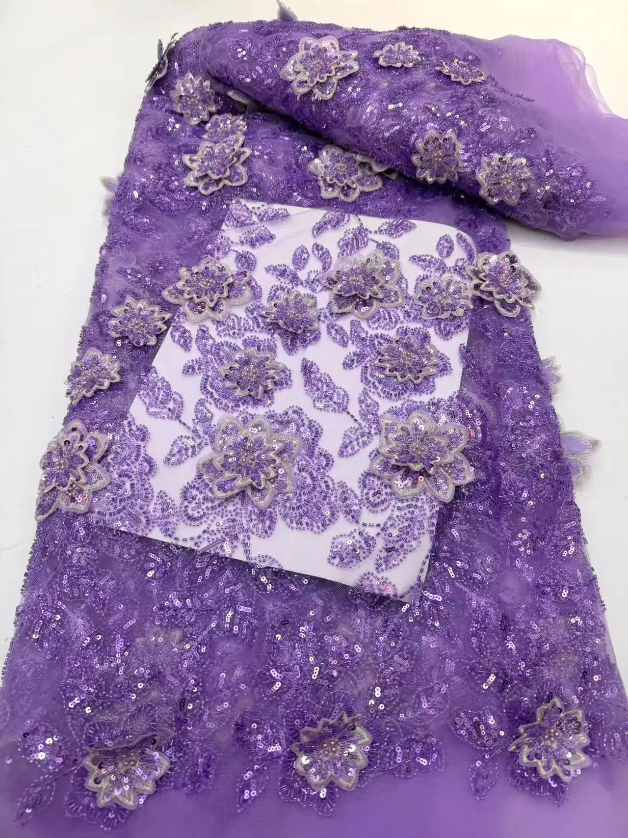 

Luxury African French Tulle Lace Fabric High Quality Sequins Beads for nigerian lace fabrics 2025 Wedding Dresses Fabric