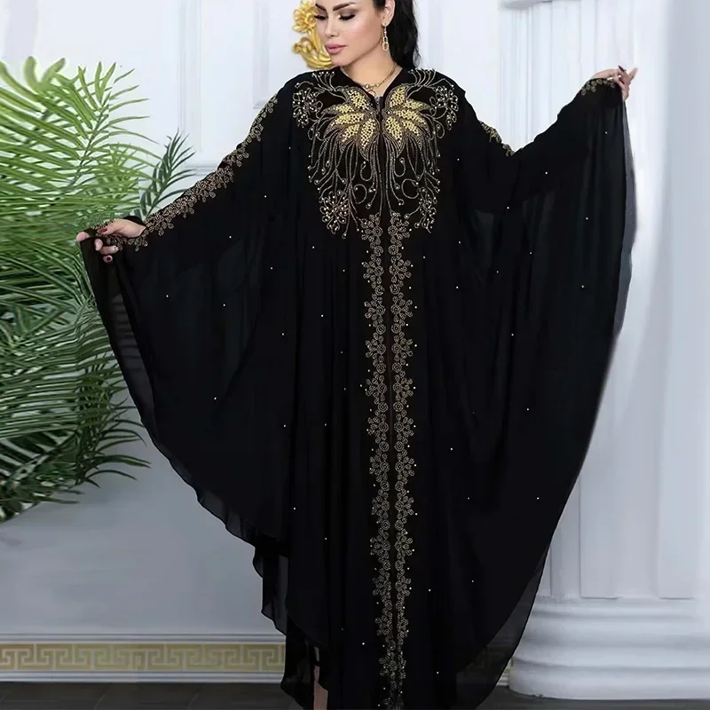 Fashion Casual Muslim Dresses Kaftan Large Size Abayas for Women Dubai Hooded Long Dress Loose Batwing Sleeve Islamic Clothing