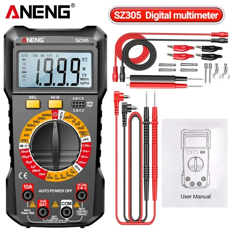 

ANENG SZ305 Multimeter Capacitor Testers Professional 1999 Counts Smart Voltmeter AC/DC Votage Current Resistance Ohm Test Tools