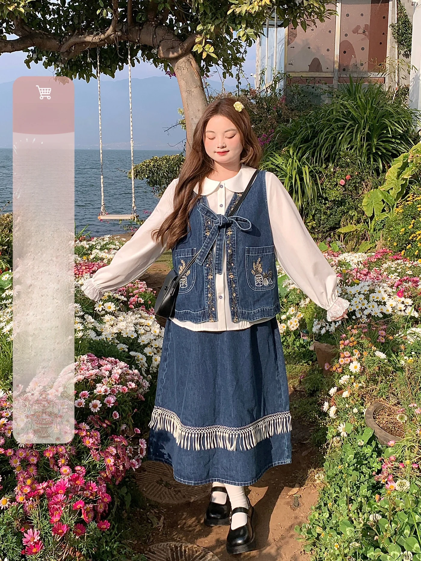 

Stunning Heavy Embroidery Denim Vest irt Collar f Skirt Set plus Size Women's Clothing Spring Season Faionable Outfit