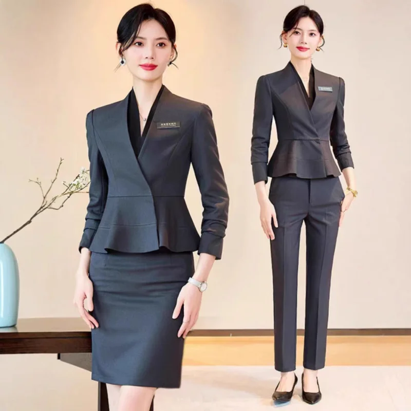 Conjunto de terno feminino outono inverno novo estilo elegante recepção do hotel formal wear salão de beleza loja de jóias deslocamento workwear