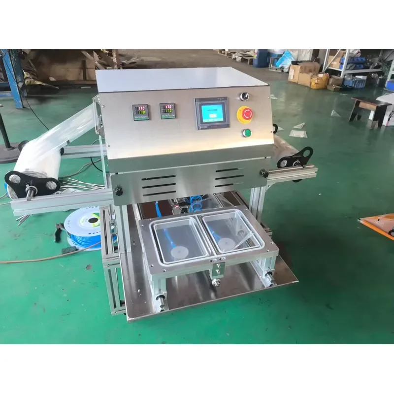 Tray Sealing Machine Fast Food & Beverage Packaging Pneumatic Nitrogen Foil Packer Salad Ready Meal Vacuum Sealer Machine