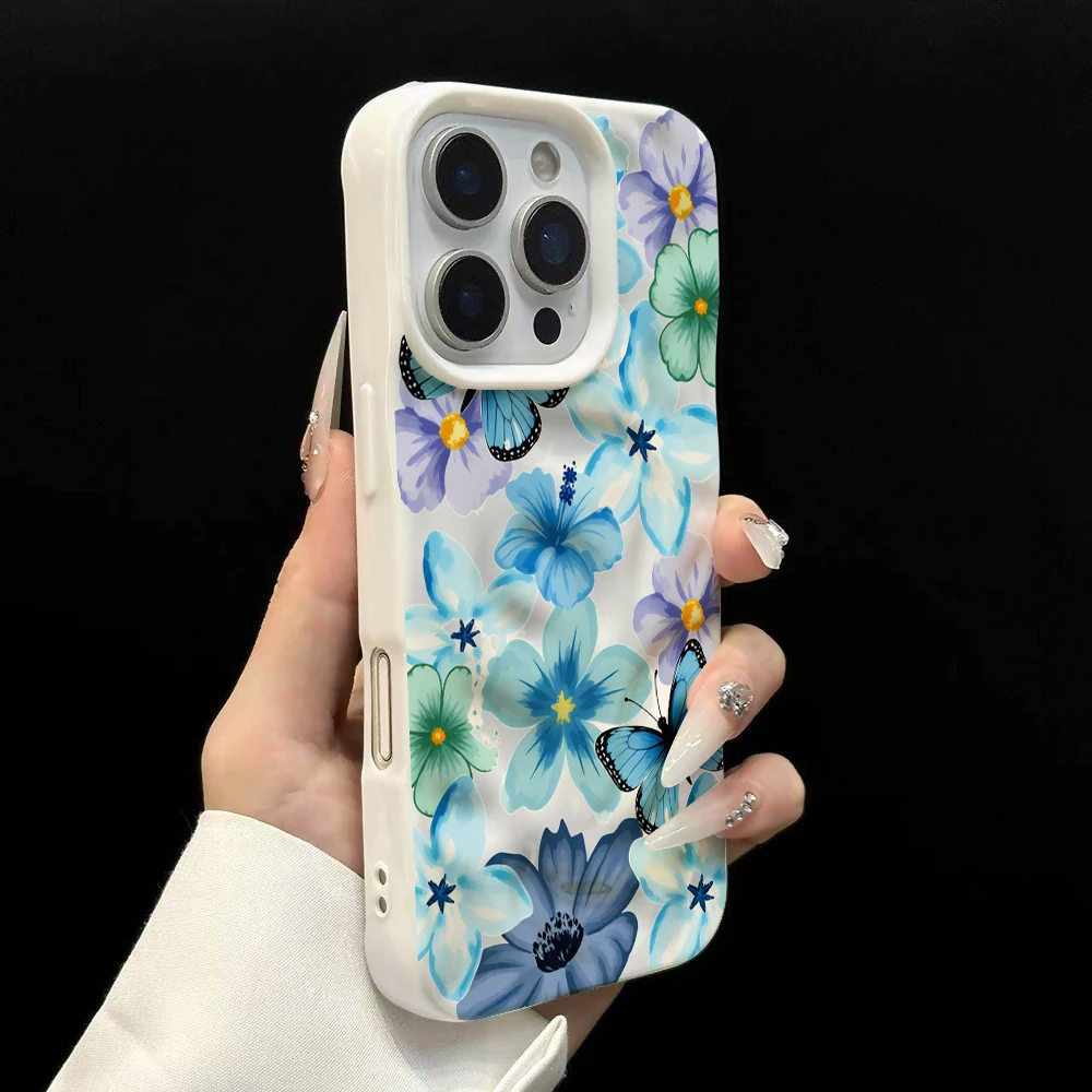 Frühlings-Schmetterlings-Blumen-INS-Handyhülle für iPhone 17 16 15 14 13 12 11 Pro Max 14 Plus 17Air Falten-Wellen-Soft-Silikon-Cover – Detail 8