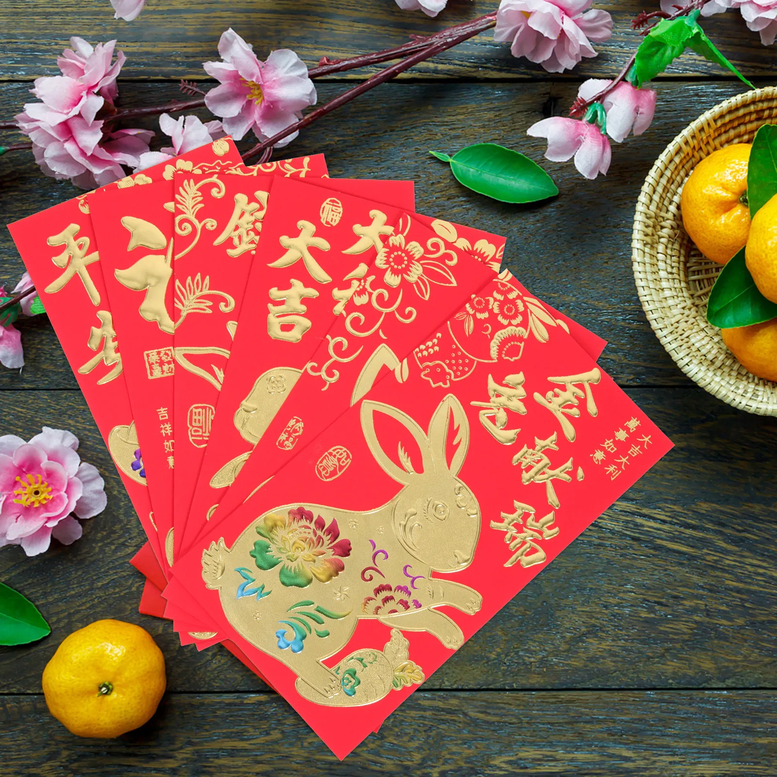 

60Pcs Rabbit Year Red Envelopes 2023 Chinese New Year Money Pockets Premium Paper Bright Red Lucky Blessing Design Spring