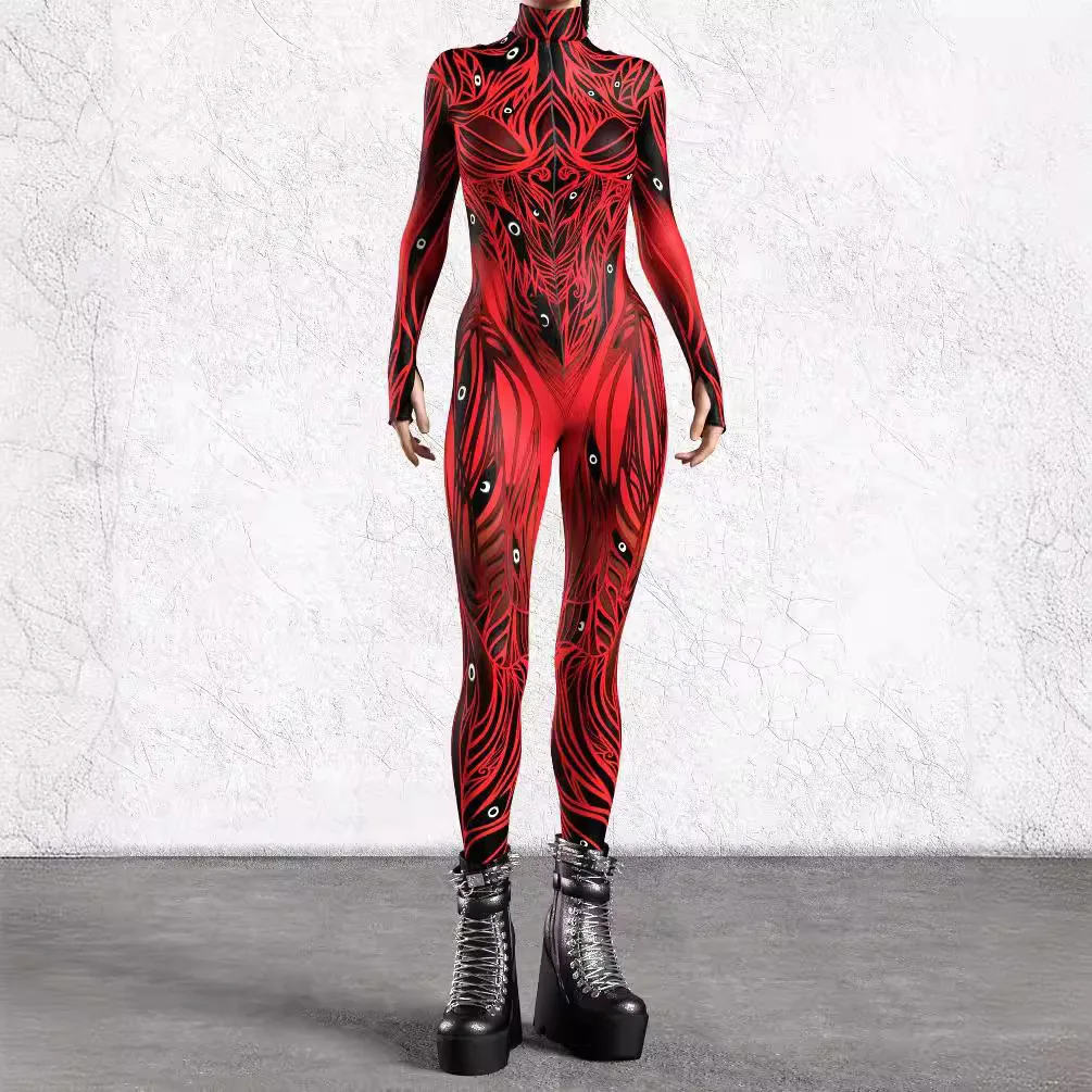 Cyber Punk Art Irregular Lines Jumpsuit Holiday Party Cosplay Bodysuit Costume Halloween Shows Men Women Performance Zentai Suit