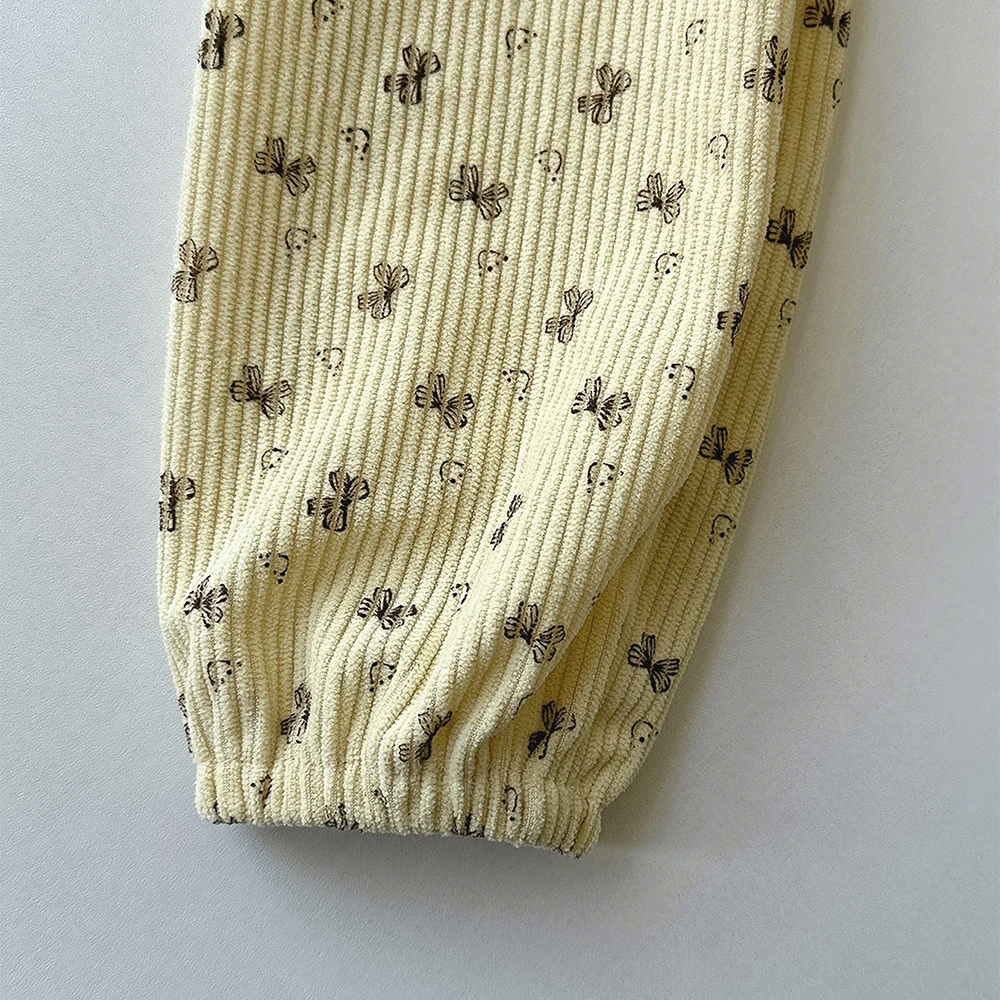 Sukienki dziewczęce Bear Leader Jesień Beżowy Urocza Lalka Dekolt Casual Kokarda Nadruk Długi Rękaw Modne Codzienne Ubrania Dziecięce