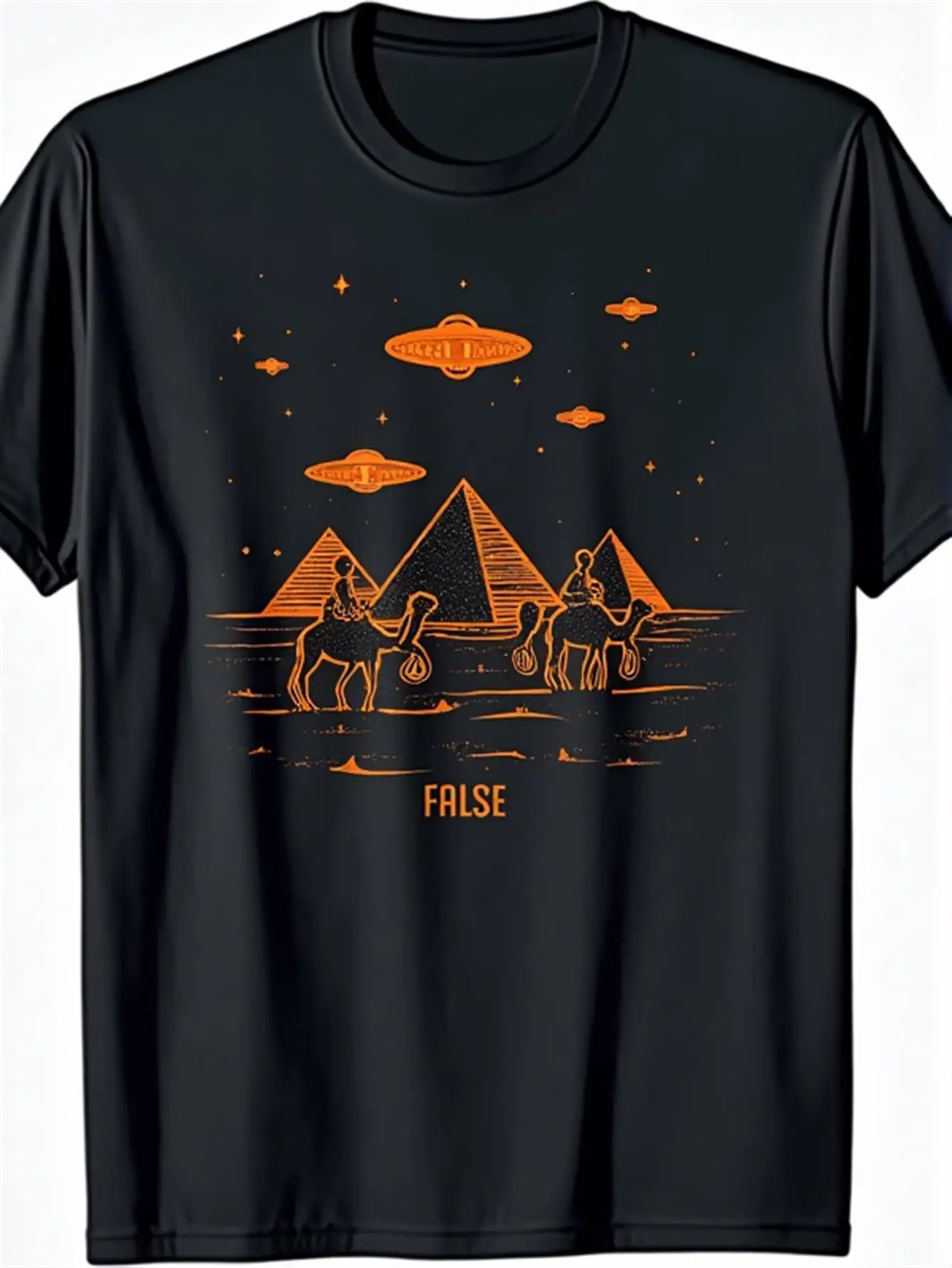 UFO & Pyramid Graphic Alien Art Design T-Shirt 100% Cotton O-Neck Short Sleeve Summer Casual Mens T-shirt Streetwear