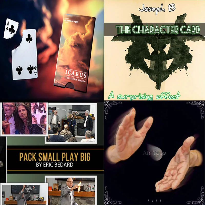 The Character Card by Joseph B ,Icarus by Christian Grace , Air Toss by Fuki , Pack Small Play Big by Eric Bedard Magic Trick