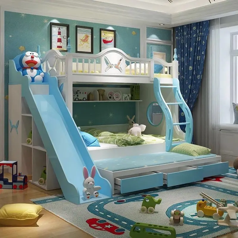 

Solid wood children's bed, high and low bed, princess bed, double bed, mother bed, student, blue boy, pink girl