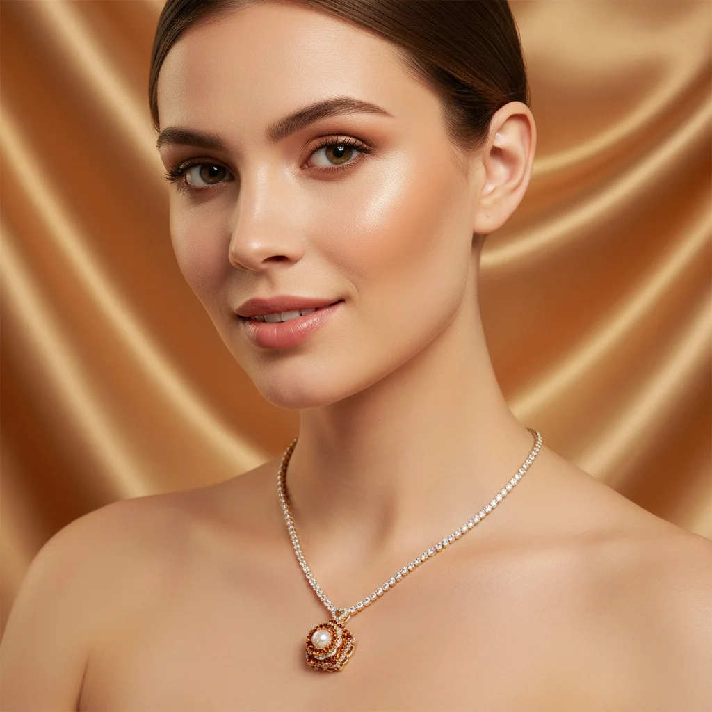 

2026 New Rotating Rose Zircon Necklace, Color Gold Clavicle Chain, Light Luxury Jewelry, Gift for Girlfriend Wholesale