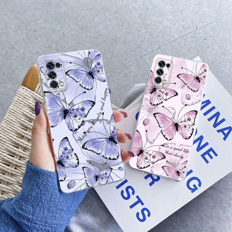 For Realme 7 6 Pro 7i 6S Case Luxury Phone Case For Realme 7i RMX2193 Butterfly Flower Clear Soft Silicone TPU Protective Cover