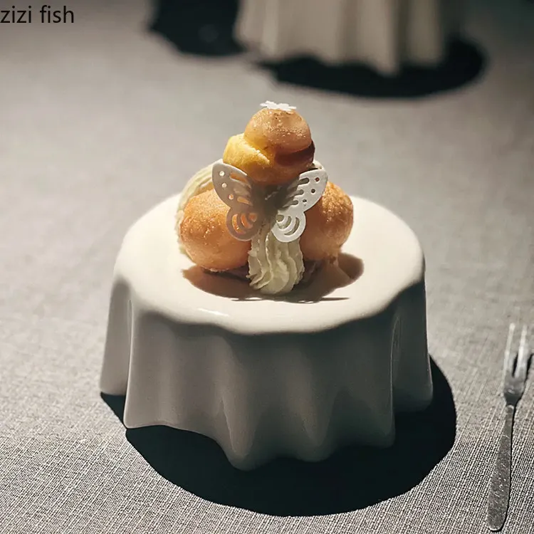 Creative Round Table Plate Ceramic Dessert Dim Sum Dish Sushi Snack Dish Molecular Cuisine Display Plate Restaurant Tableware