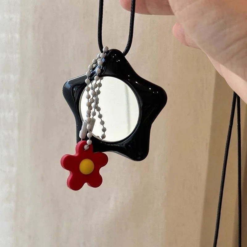 Colorful star letter makeup mirror, dopamine flower necklace, long neck hanging accessory, portable collarbone chain
