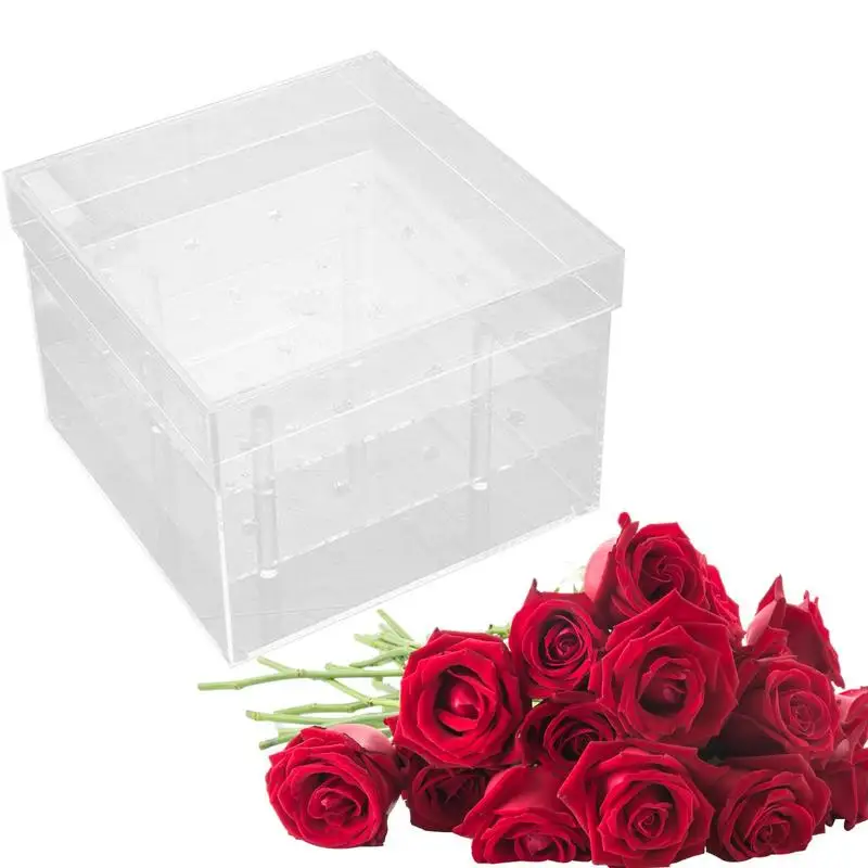 

Acrylic Flower Box 2 Layer Clear Book Vase Floral Centerpiece For Dining Tabl With Flower Holes Long Rectangular Modern Vase