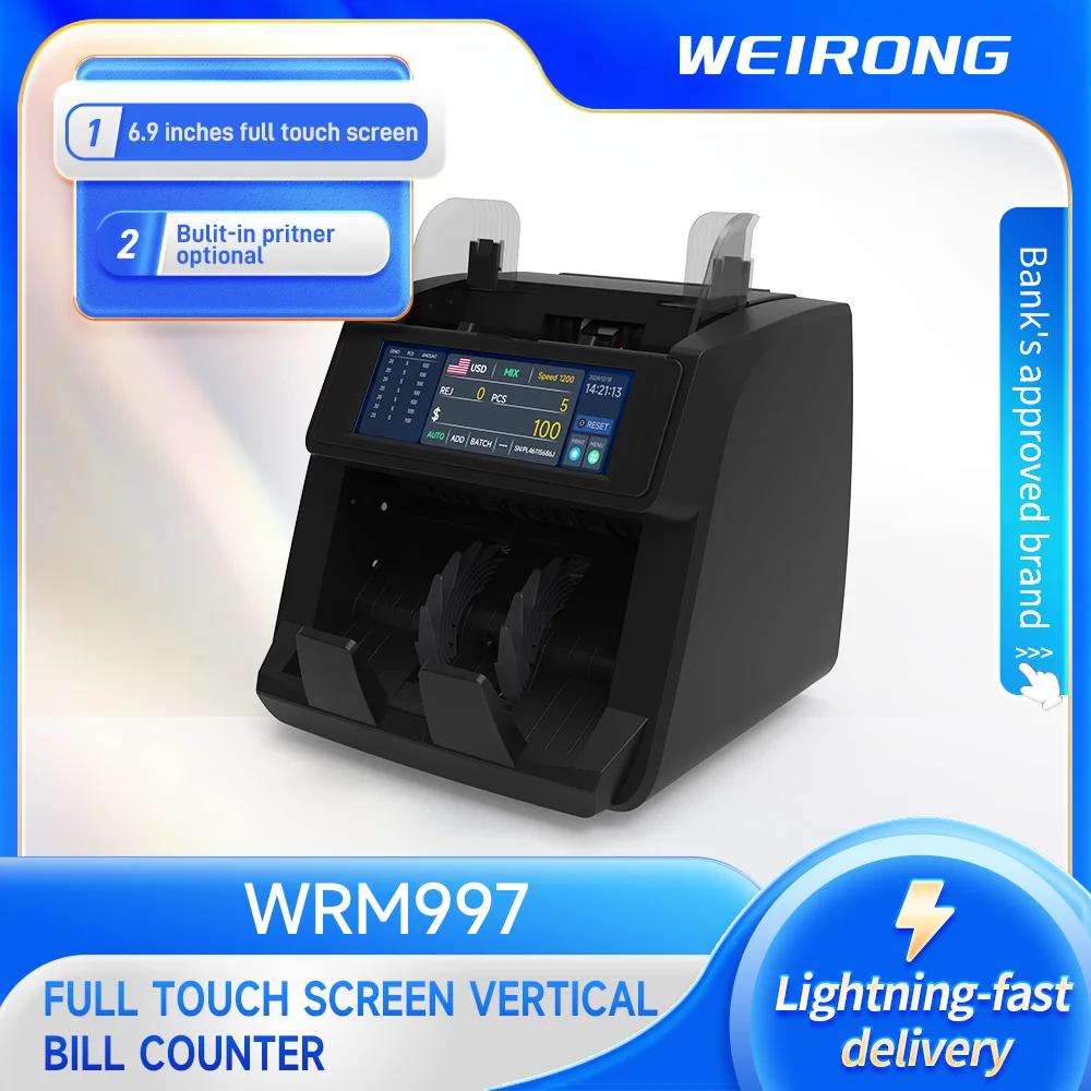 

WEIRONG WRM997 Bank Grade High-Speed Automatic Recognition Multi-currency Money Counting Machine Touch Screen 1G/8G Memory