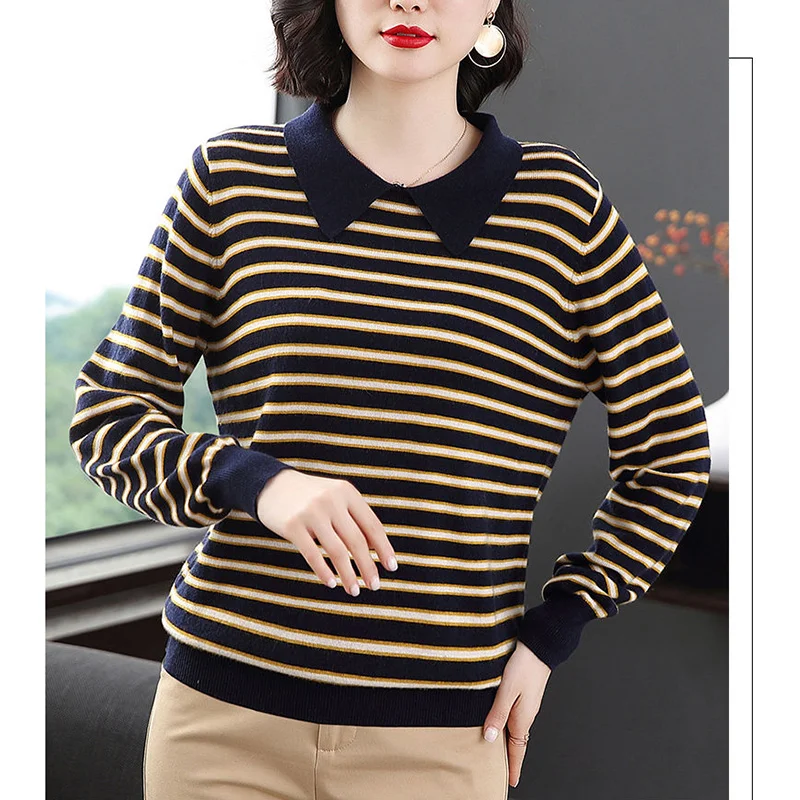 Autumn Winter New Oversized Vintage Striped Patchwork Pullover Tops Women Loose Casual All-match Sweater Female Knitting Jumpers